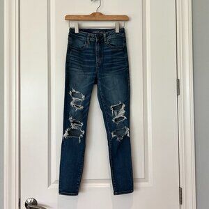 American Eagle Hi Rise Jegging Next Level Stretch Designer Distressed 8 Like New